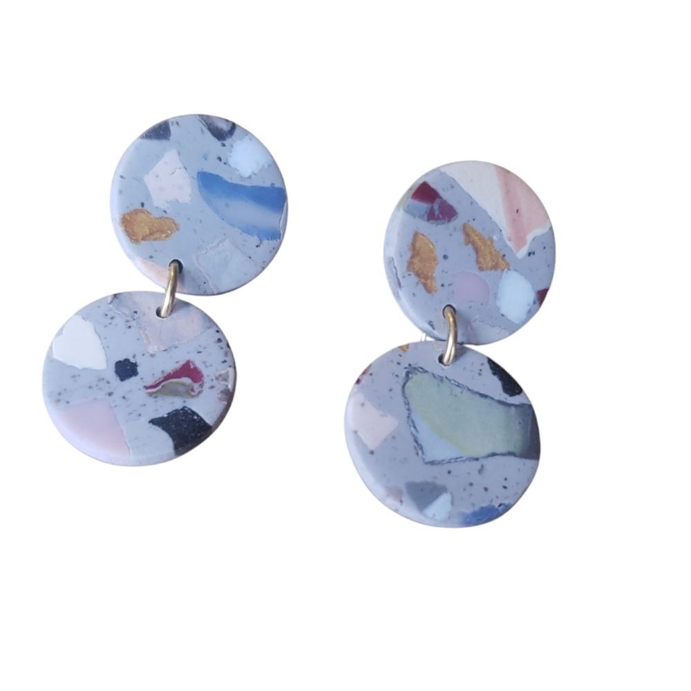 Speckled Gray Double-Drop Clay Earrings.